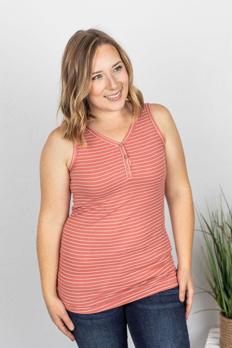 Michelle Mae Addison Henley Tank - Dark Pink w/White Stripes - Ella Lane Our is the softest base layering piece you’ll