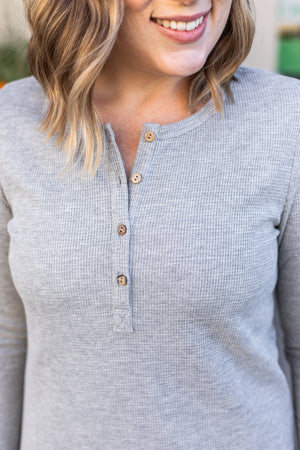 Michelle Mae Harper Long Sleeve Henley - Light Grey - Ella Lane The perfect long sleeve top! Amazing fabric that is warm
