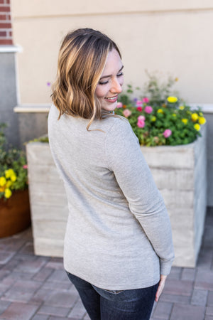 Michelle Mae Harper Long Sleeve Henley - Light Grey - Ella Lane The perfect long sleeve top! Amazing fabric that is warm