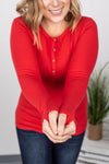 Michelle Mae Harper Long Sleeve Henley - Red - Ella Lane The perfect long sleeve top! Amazing fabric that is warm