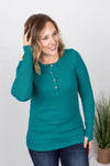 Michelle Mae Harper Long Sleeve Henley - Teal - Ella Lane The perfect long sleeve top! Amazing fabric that is warm