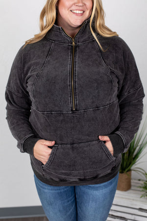 Michelle Mae Vintage Wash HalfZip - Black - Ella Lane This vintage wash halfzip is beyond soft and the fit perfect!