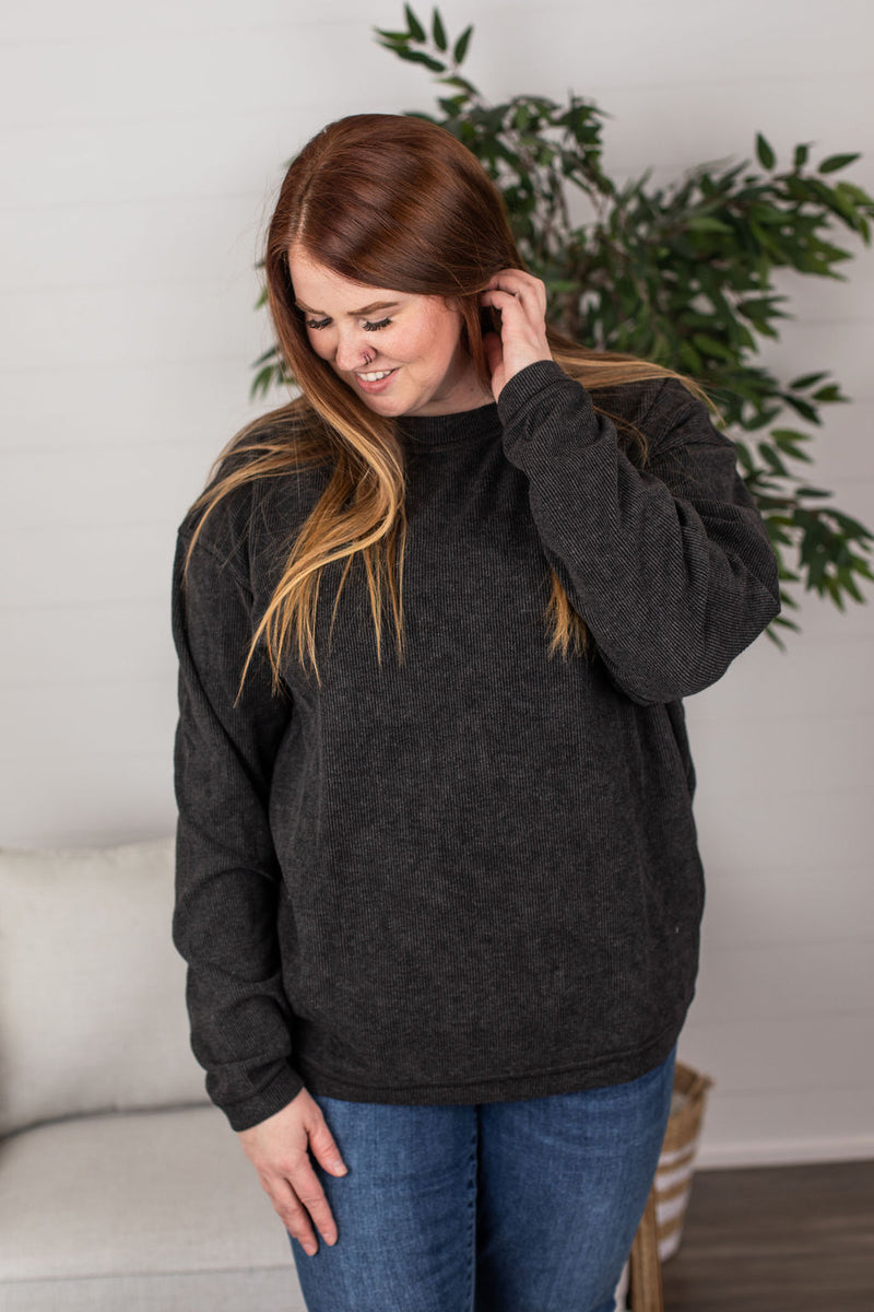 Michelle Mae Vintage Wash Corded Pullover - Black - Ella Lane Get ready to get cozy! This corded pullover is a thicker,