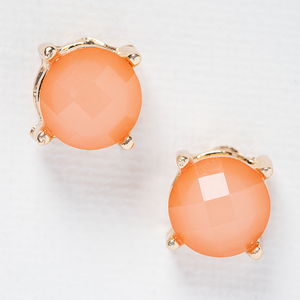 Peach Blossom Earrings - Ella Lane Dazzling peach colored studs set in gold. 0.25 0.052 oz.