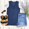 Michelle Mae Addison Henley Tank - Navy w/ White Stripe - Ella Lane Our is the softest base layering piece you’ll ever