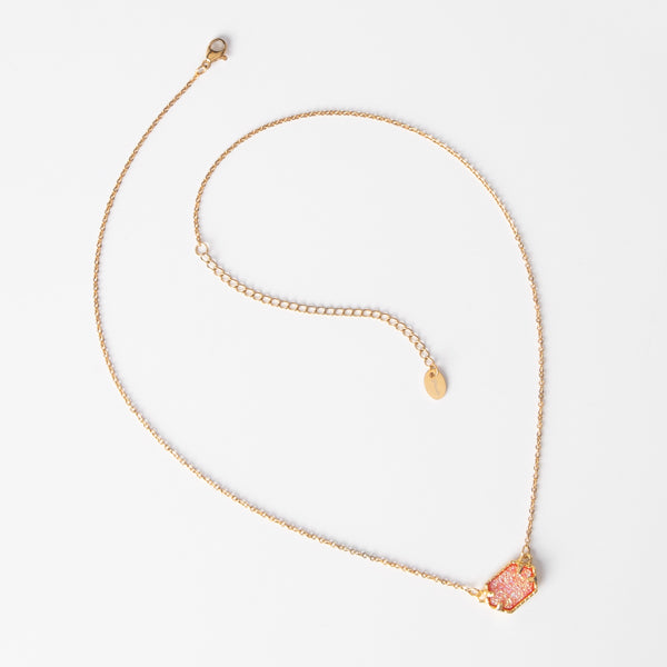 Carrie Williams Necklace - Ella Lane Pink druzy on gold chain. 18.75 - 22 adj. Stainless steel. 0.01 oz.