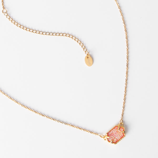 Carrie Williams Necklace - Ella Lane Pink druzy on gold chain. 18.75 - 22 adj. Stainless steel. 0.01 oz.