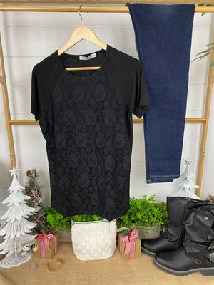 Michelle Mae Juliet Lace Front Tee - Black - Ella Lane Our lace front tee is for someone who wants to bring classic