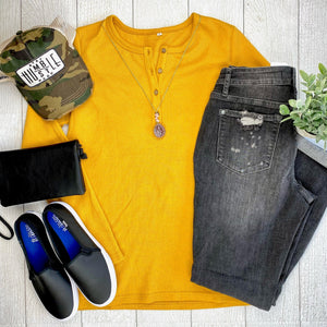 Michelle Mae Harper Long Sleeve Henley - Mustard
