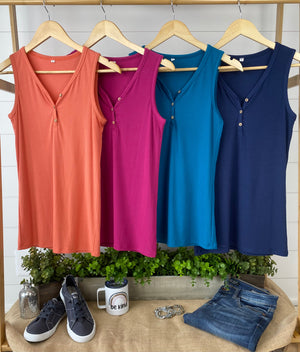 Michelle Mae Addison Henley Tank - Navy - Ella Lane Our is the softest base layering piece you’ll ever feel!
