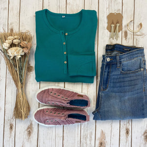 Michelle Mae Harper Long Sleeve Henley - Teal - Ella Lane The perfect long sleeve top! Amazing fabric that is warm