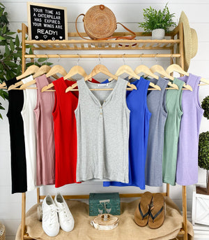 Michelle Mae Addison Henley Tank - Blue - Ella Lane Our is the softest base layering piece you’ll ever feel!