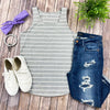Michelle Mae Tiffany Tank - Grey with White Stripes Meet Tiffany! She’ll quickly become one of your favorite and go-to
