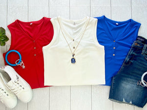 Michelle Mae Addison Henley Tank - Blue - Ella Lane Our is the softest base layering piece you’ll ever feel!