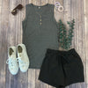 Michelle Mae Addison Henley Tank - Charcoal w/White Stripes - Ella Lane Our is the softest base layering piece you’ll