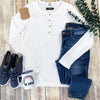 Michelle Mae Harper Long Sleeve Henley - White - Ella Lane The perfect long sleeve top! Amazing fabric that is warm
